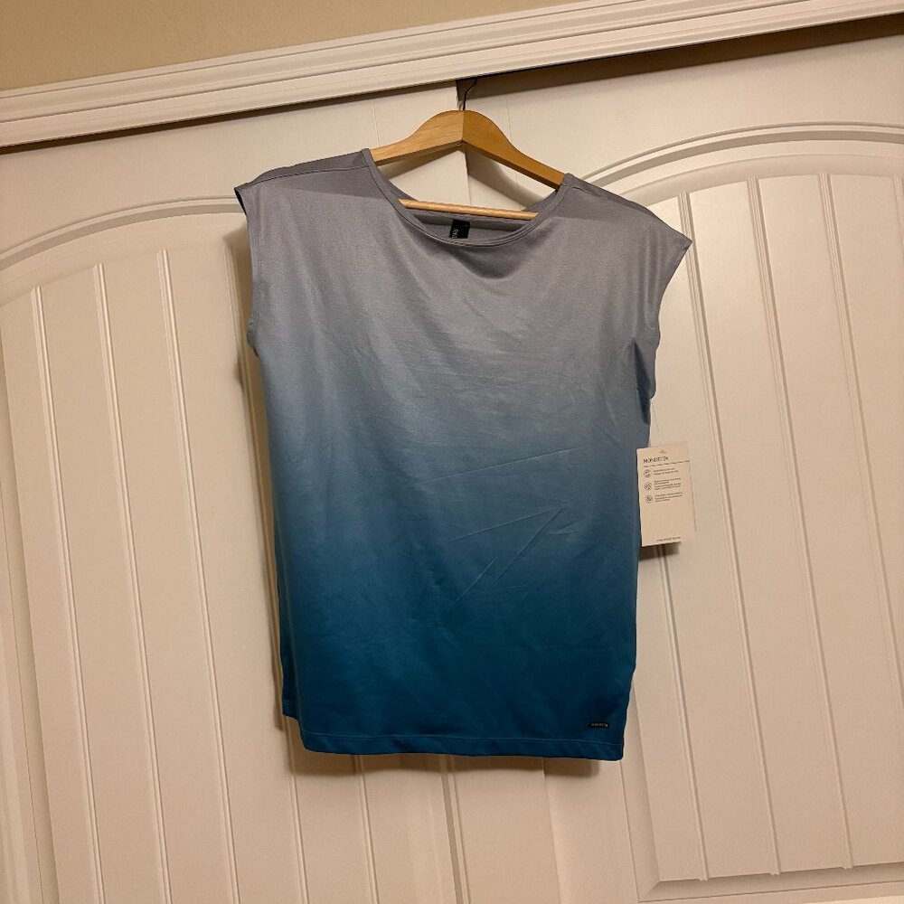 Mondetta Ombre Athletic Top XS Xtra Small Blue Gray Gathered Sleeveless NWOT NEW